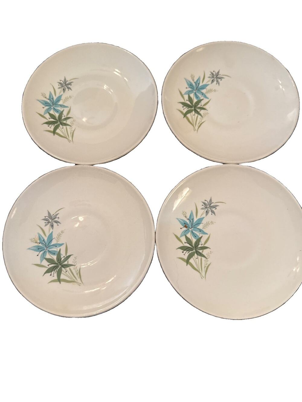 Set Of 4 Vintage MCM Sabin China Tiger Lily 6” Saucers Preowned